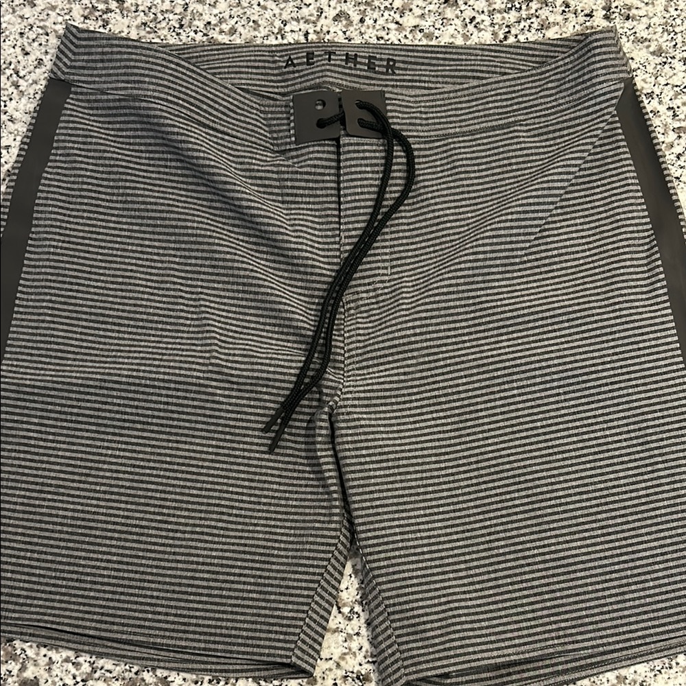Men's Gray Striped Swim Shorts
